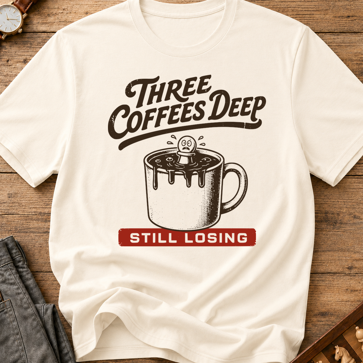 Three Coffees Deep Still Losing T-Shirt