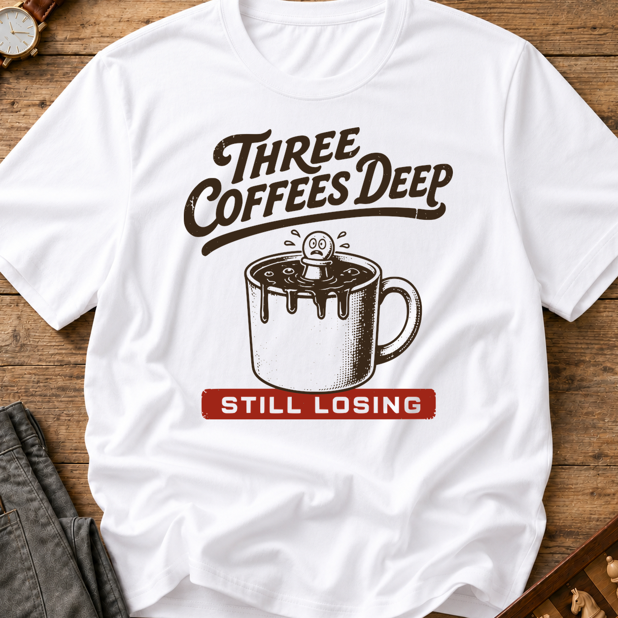 Three Coffees Deep Still Losing T-Shirt